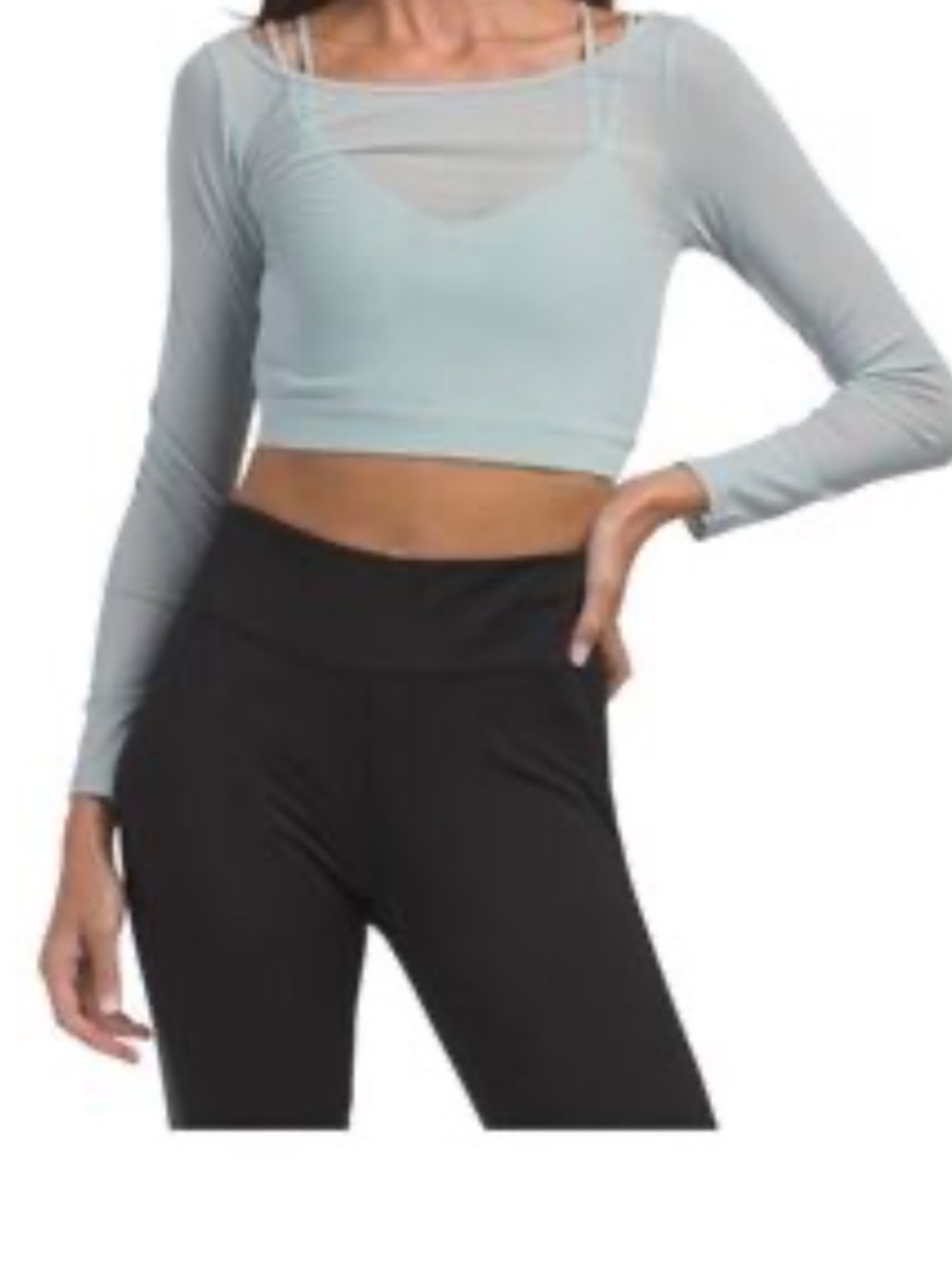 Move Theology sheer long sleeve athletic blouse sports bra lined top